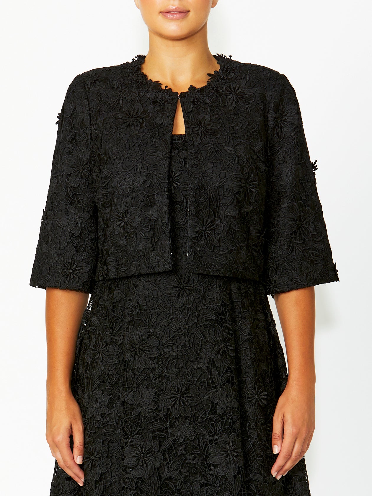 Women's Lace Cropped Jacket in Black | Greta