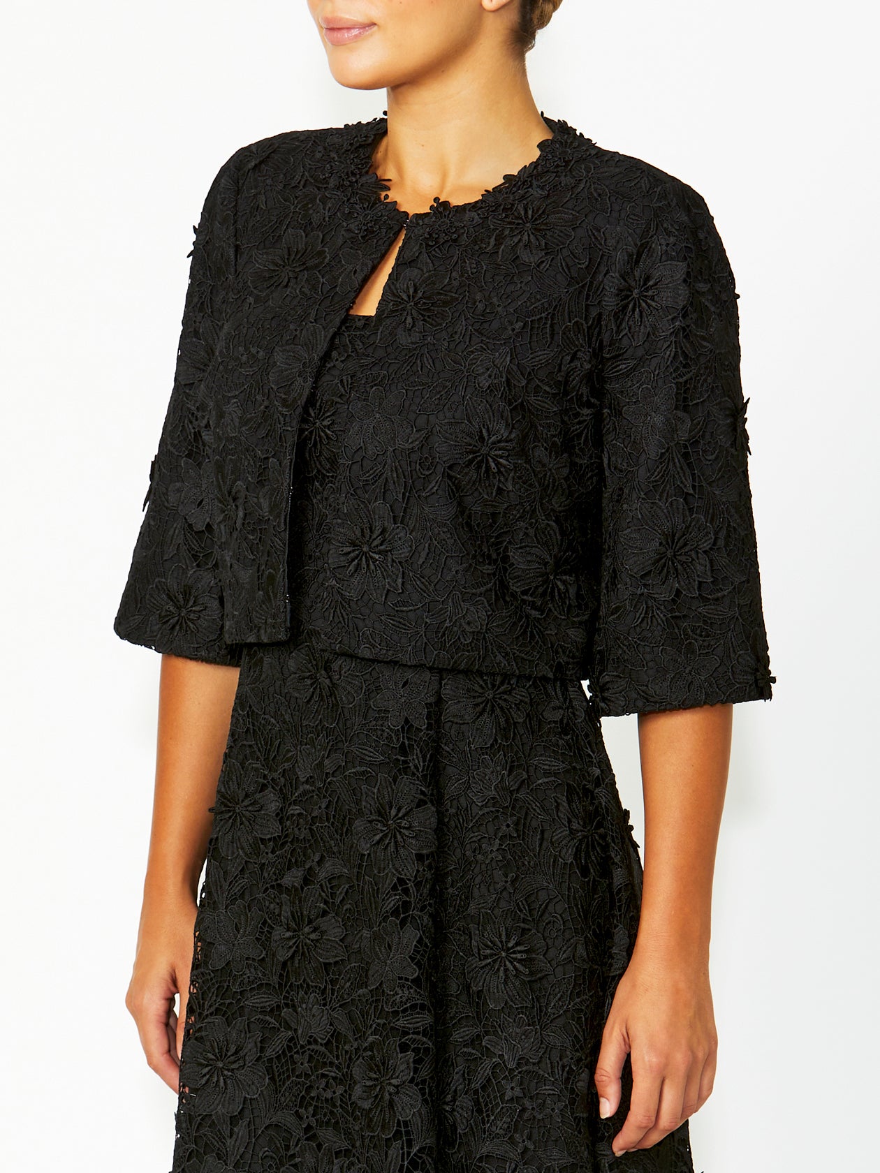 Women's Lace Cropped Jacket in Black | Greta
