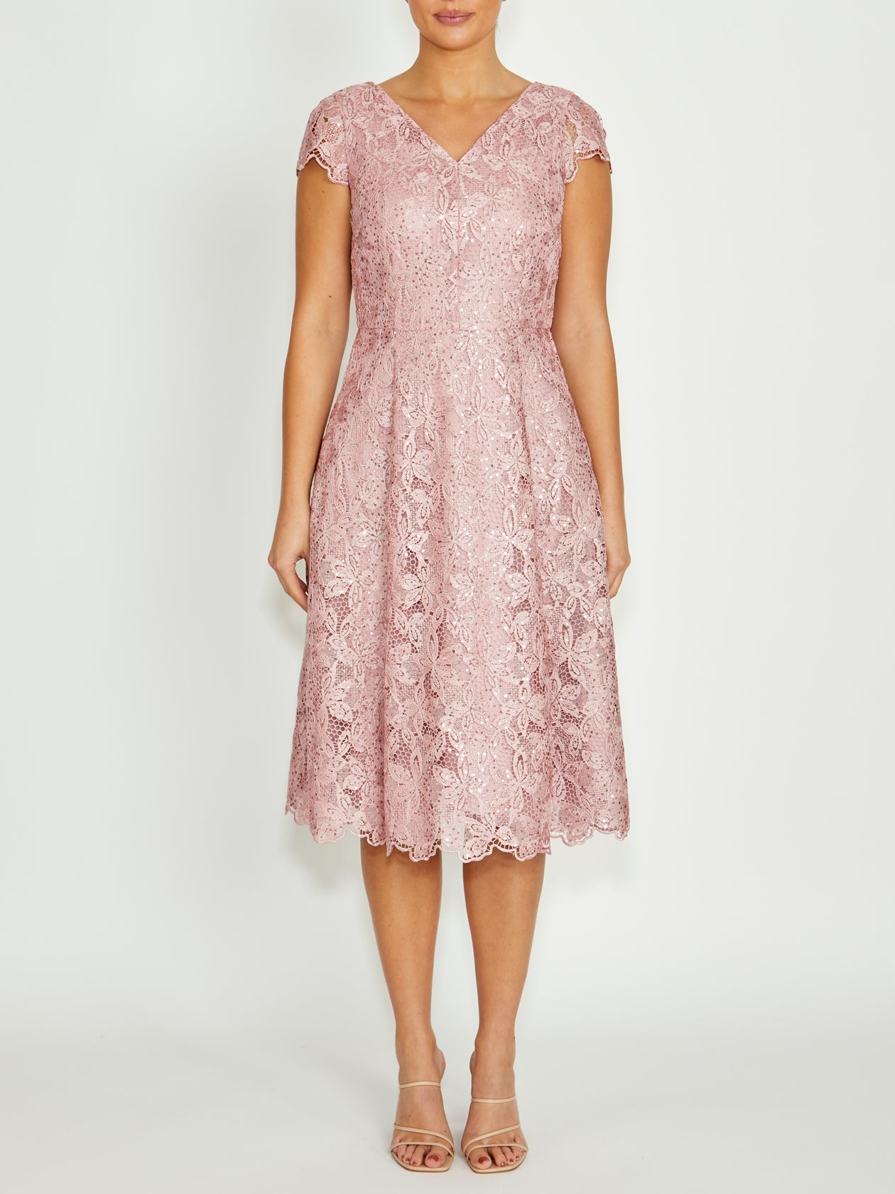 Women's Lace Midi Length Dress in Pink