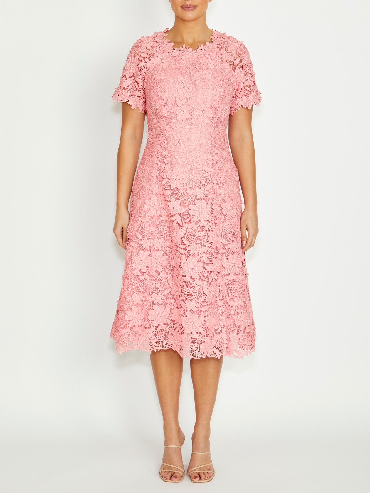 Women's Lace Midi Length Dress in Pink | Nila Women's Lace Midi Length Dress in Pink | Nila