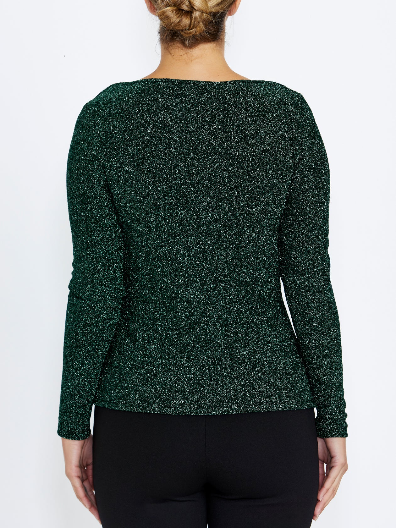 Women's Lurex Knit Cowl Neck Top in Green | Melody