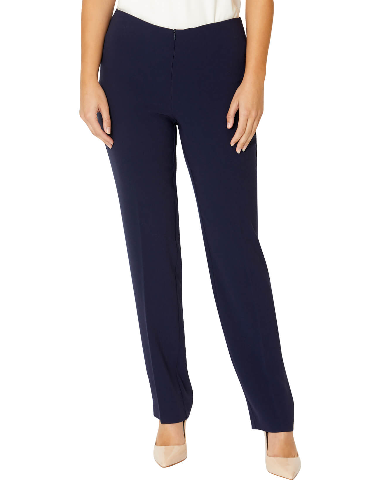 Navy Crepe Straight Leg Pant | Anthea Crawford