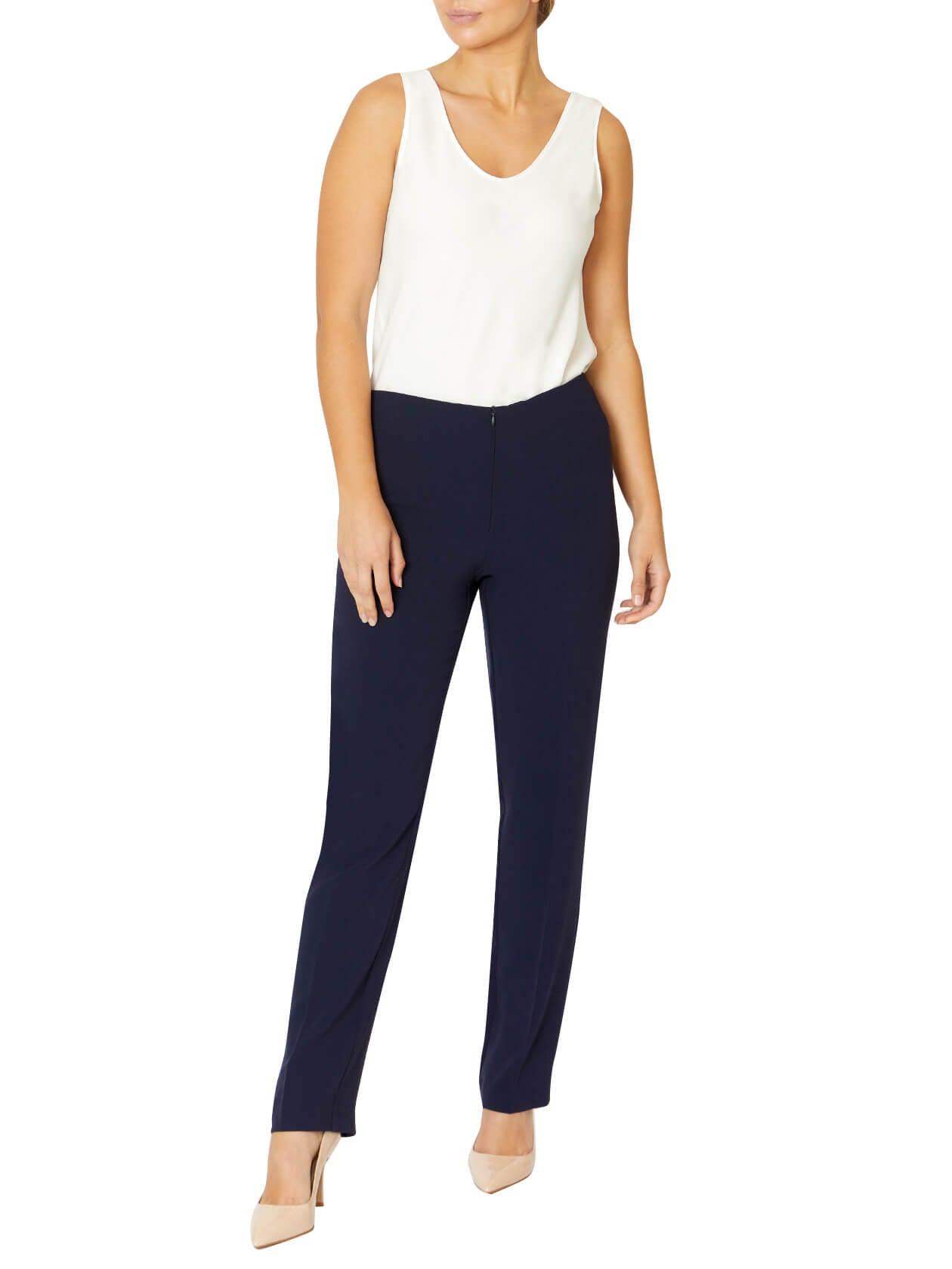 Navy Crepe Straight Leg Pant | Anthea Crawford