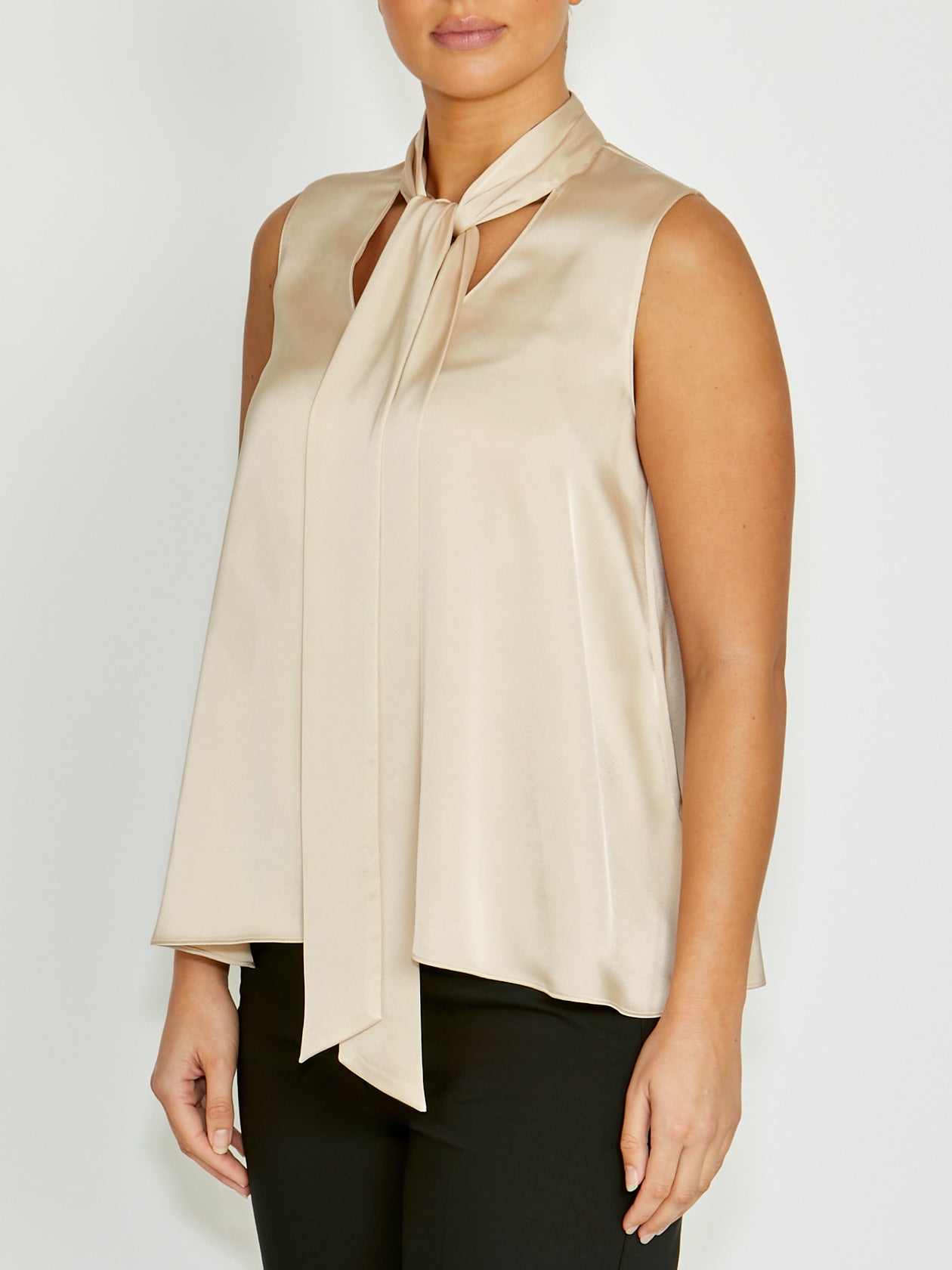 Women's Satin Bow Top in Beige | Chelsea