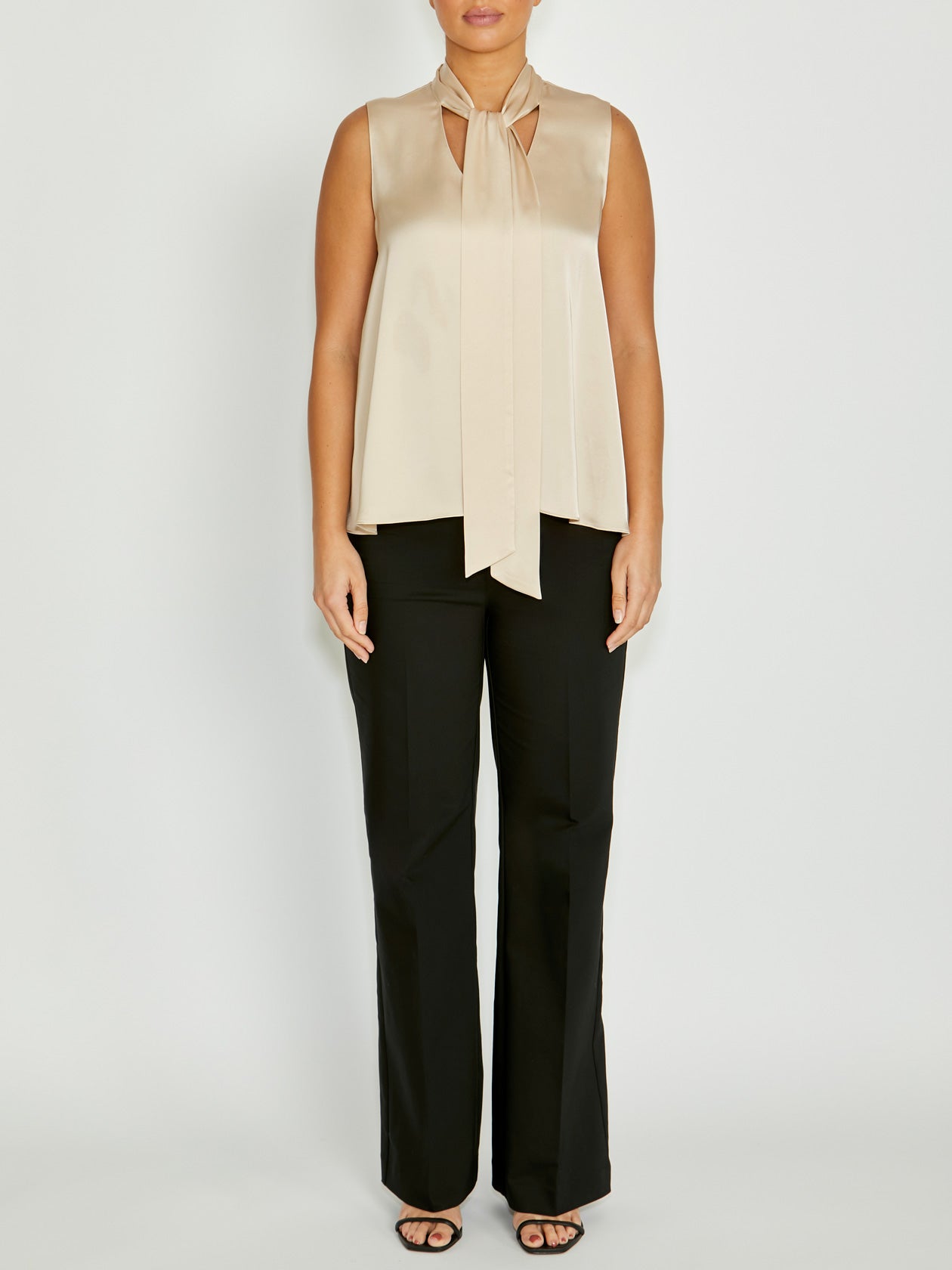 Women's Satin Bow Top in Beige | Chelsea