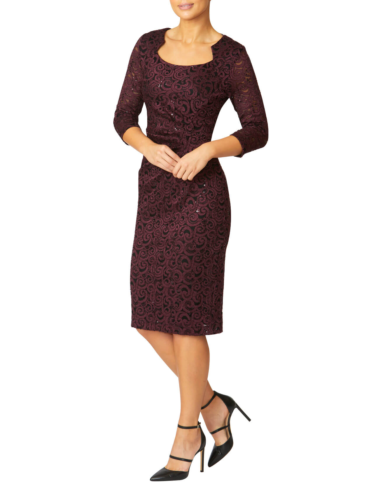 Helena Plum Stretch Lace Dress