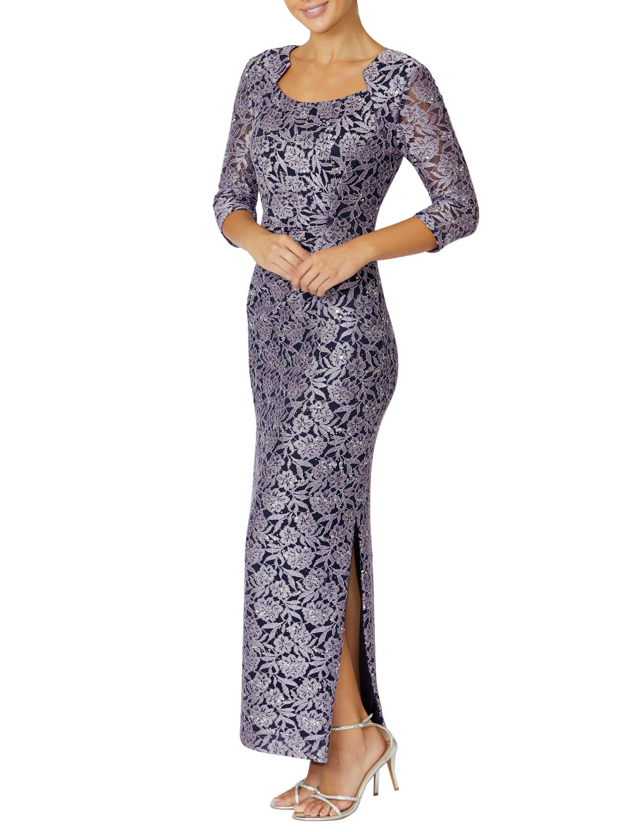 Helena Lilac and Navy Stretch Lace Gown