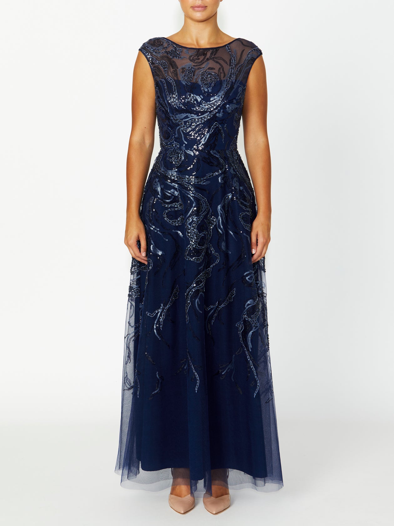 Women's Sequin Floor Length Gown in Navy Catalina