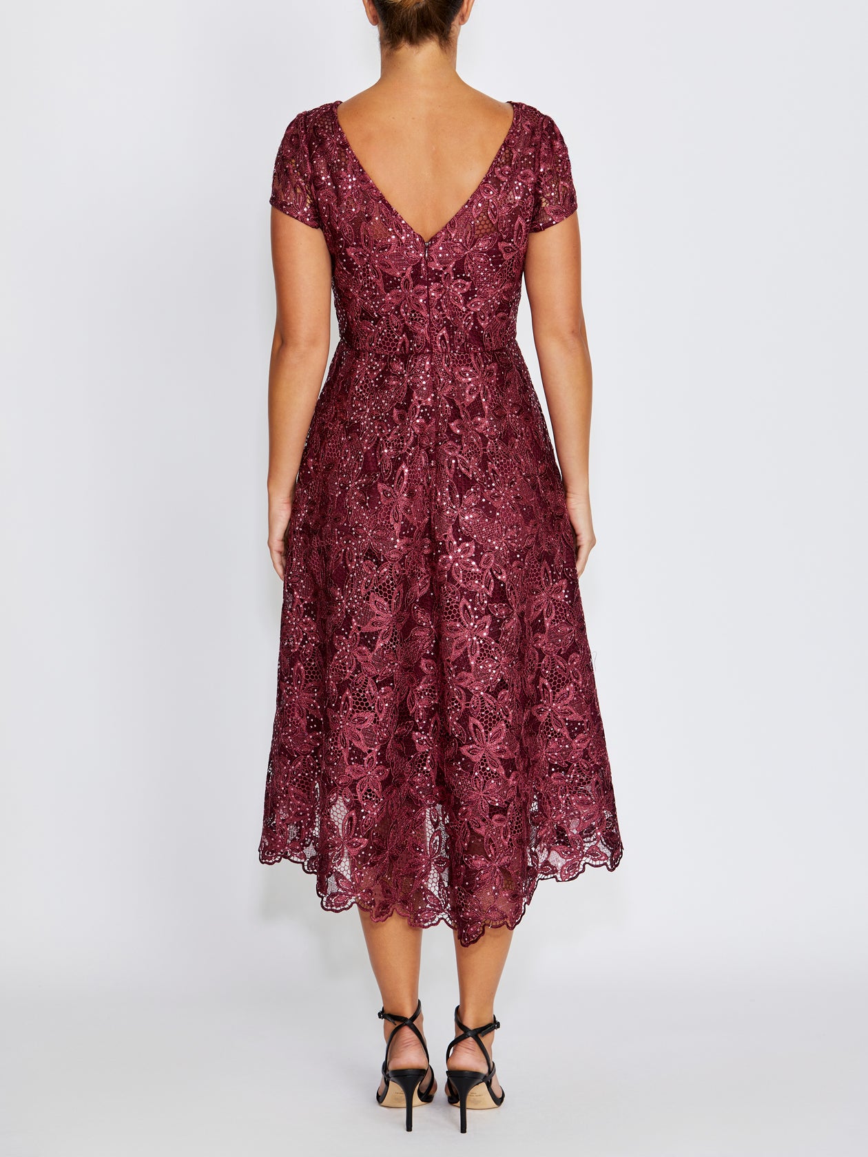 Stellar Wine Sequin Lace Dress