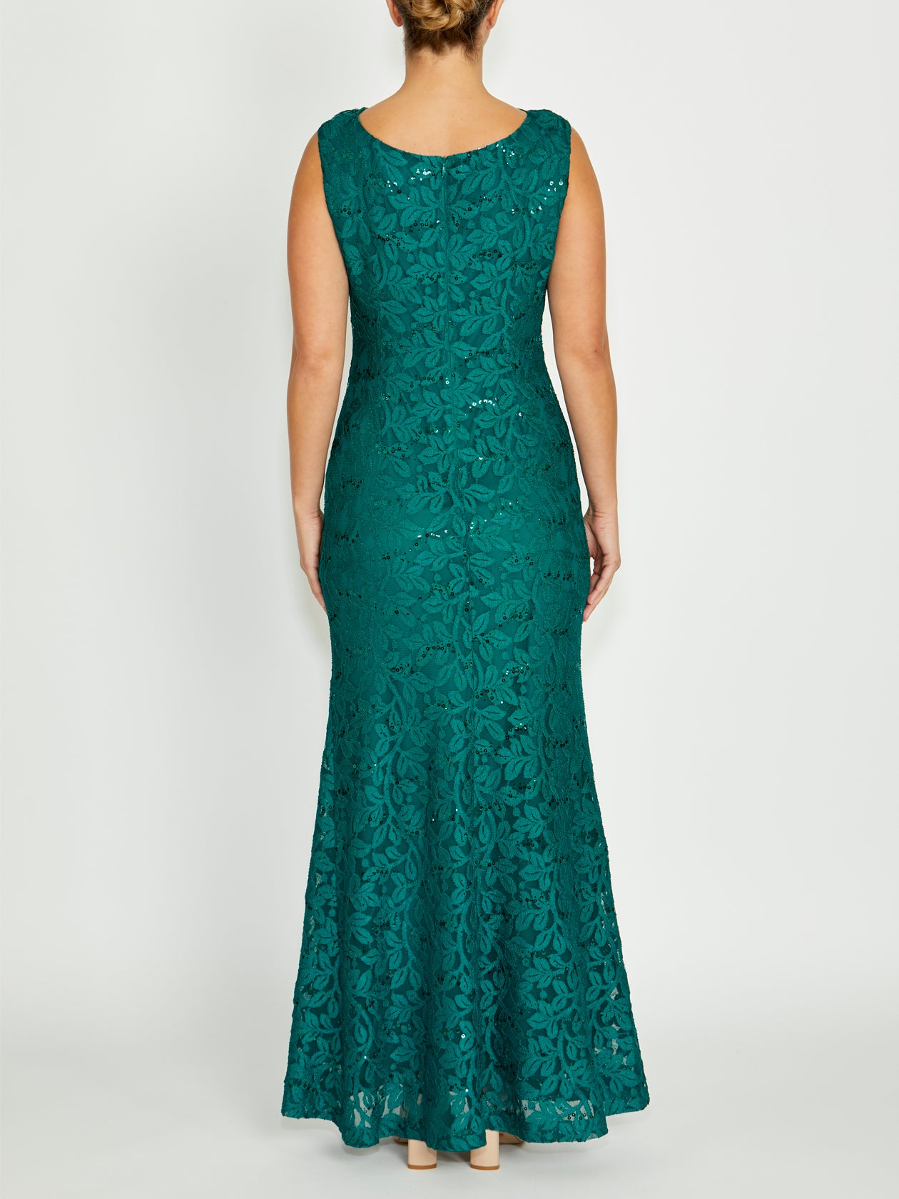 Women's Sequin Lace Cowl Neck Gown in Green | Elisa