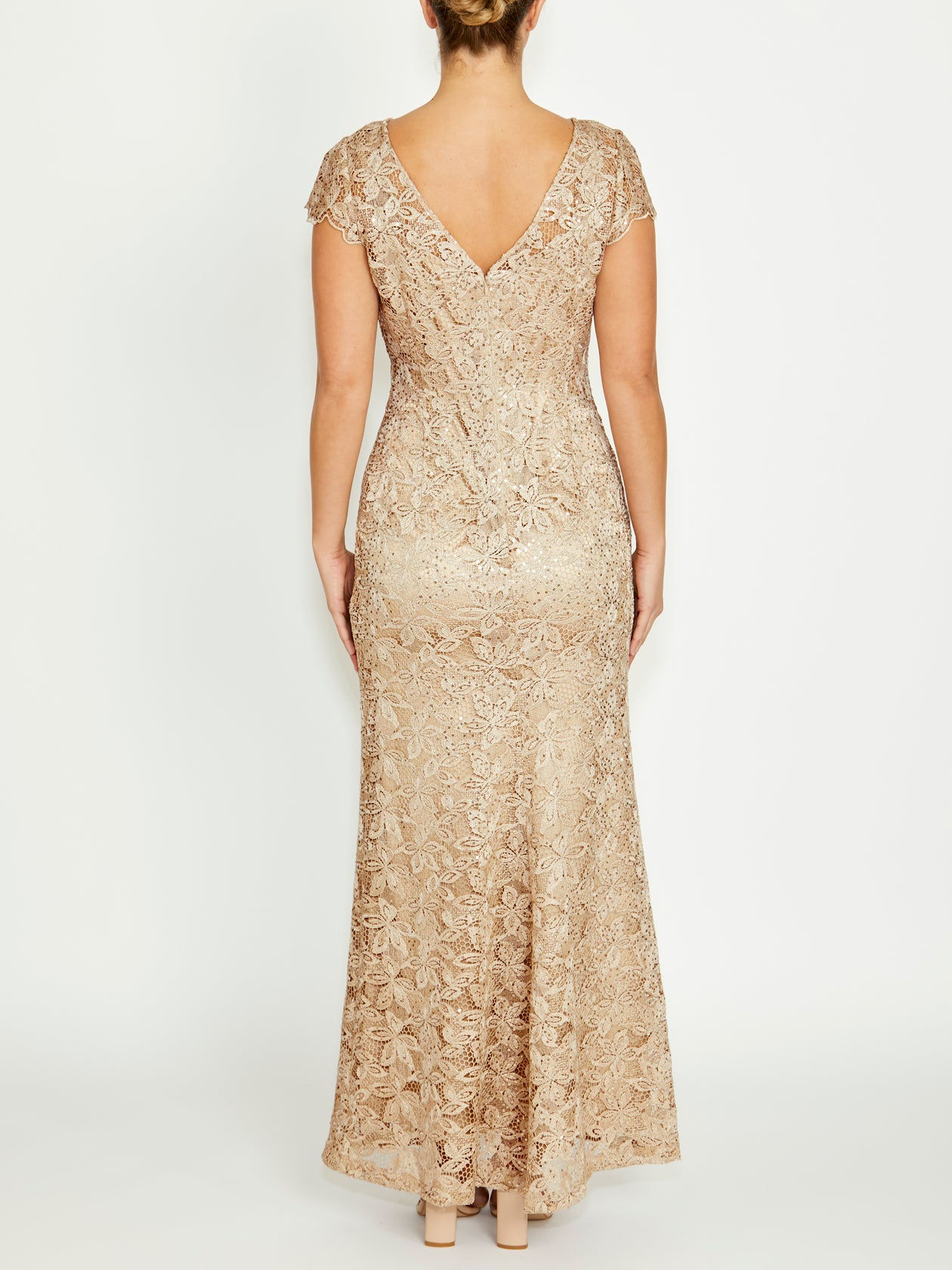 Women's Sequin Lace Floor Length Gown in Beige | Millicent
