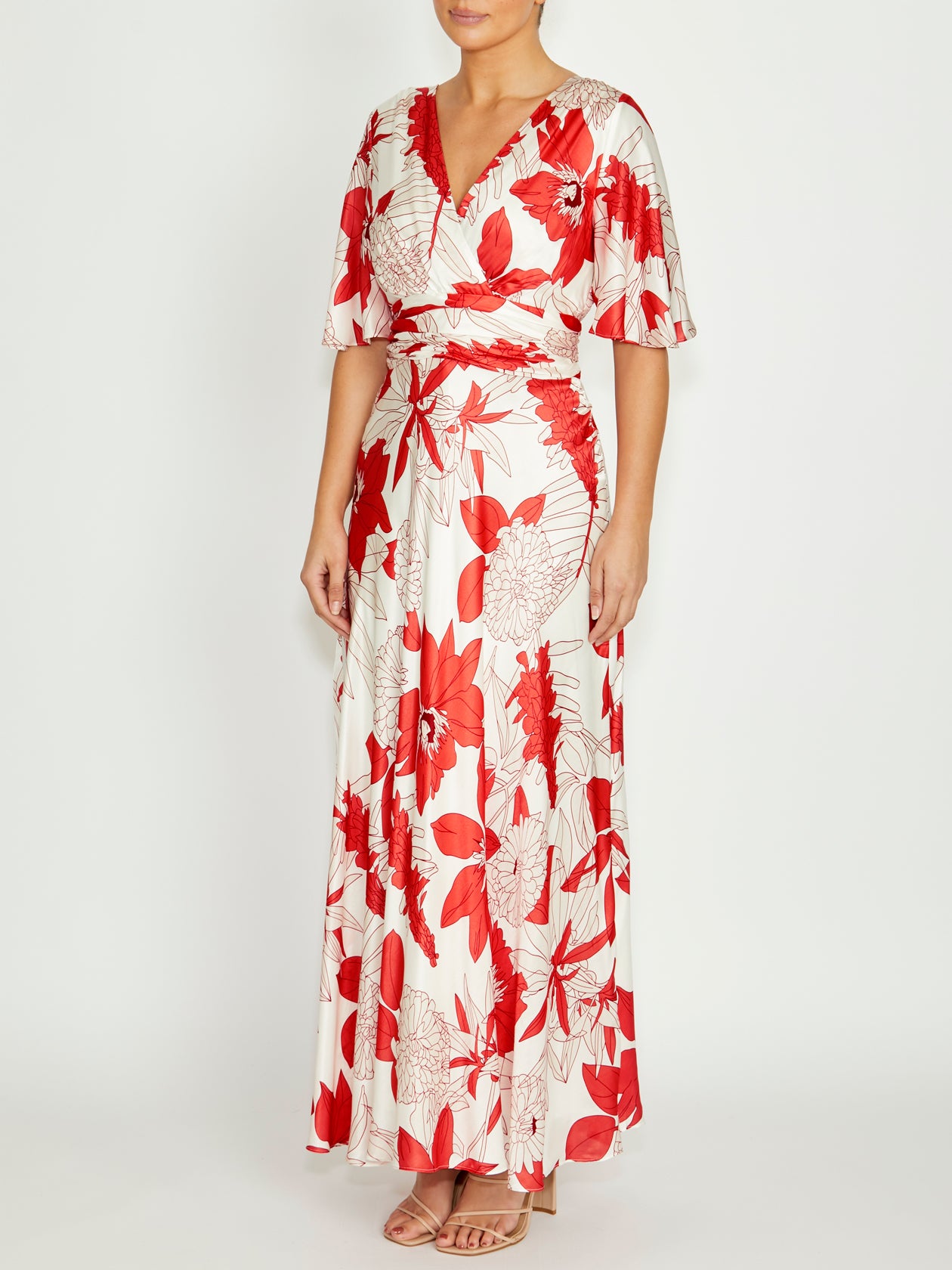 Women's Silk Floor Length Gown in Red | Elena