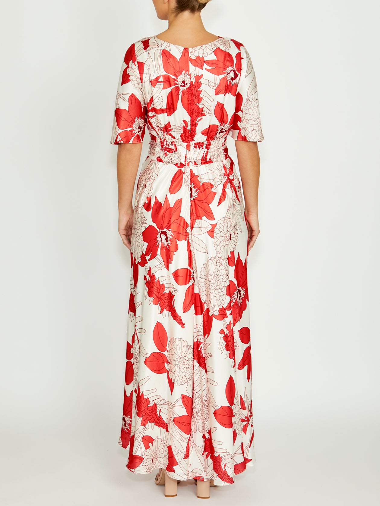 Women's Silk Floor Length Gown in Red | Elena