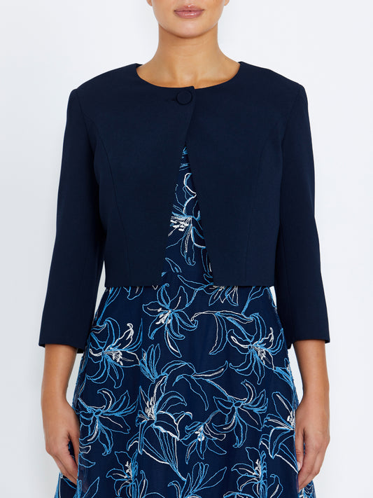 Women's Crepe Cropped Crossover Front Jacket in Navy | Jackie
