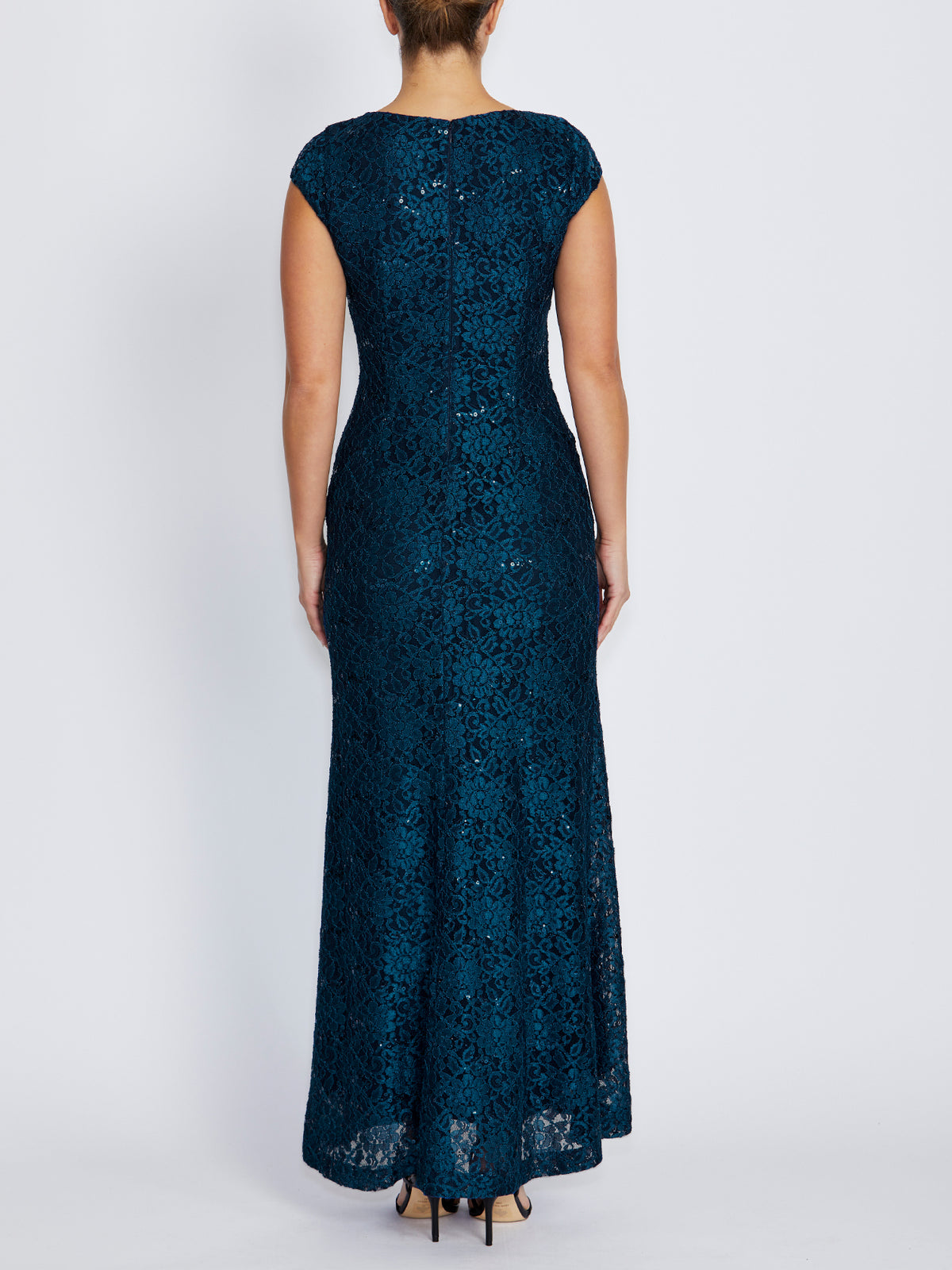 Leighton Deep Teal Stretch Lace Gown