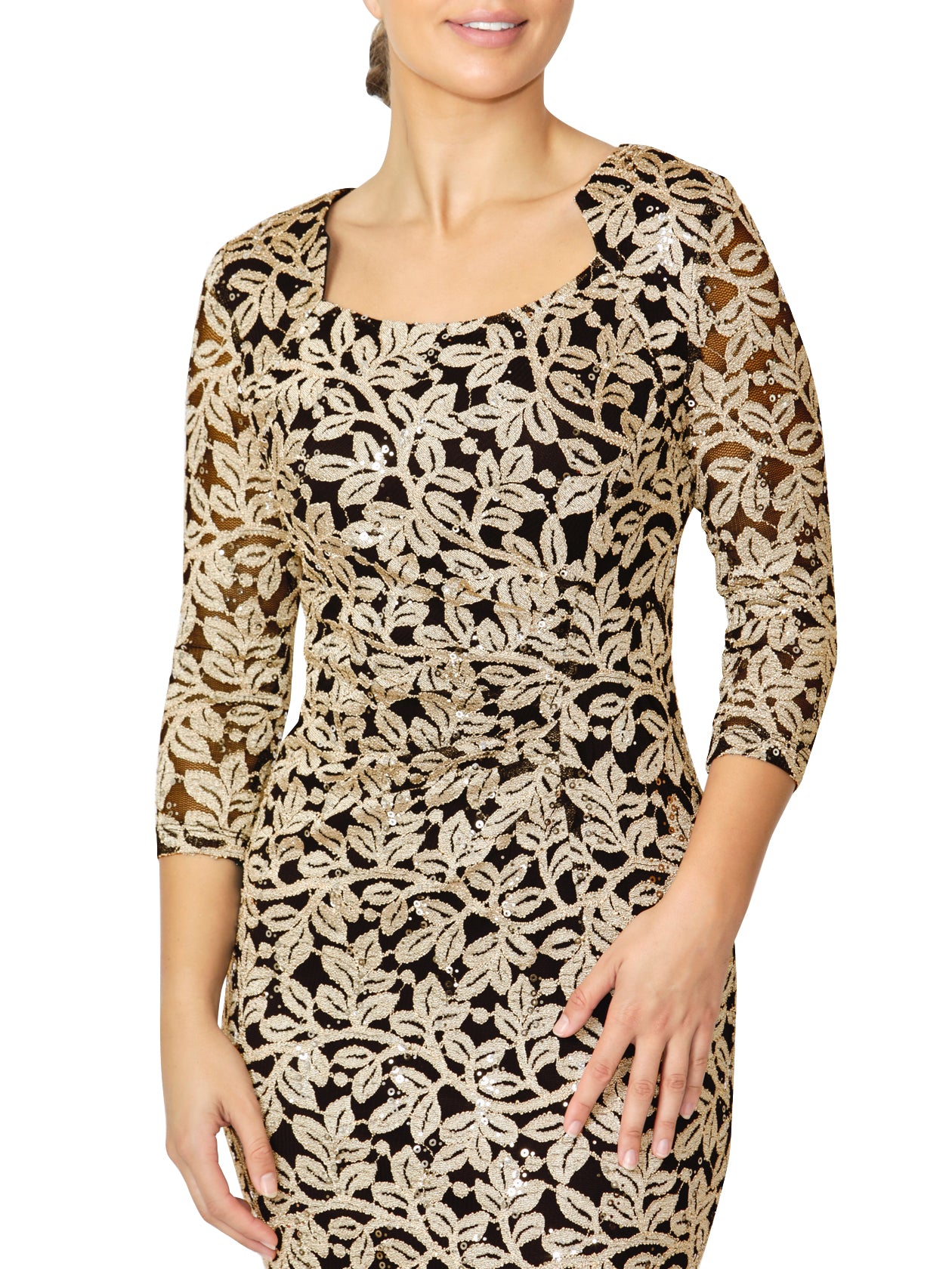 Helena Gold Stretch Lace Dress
