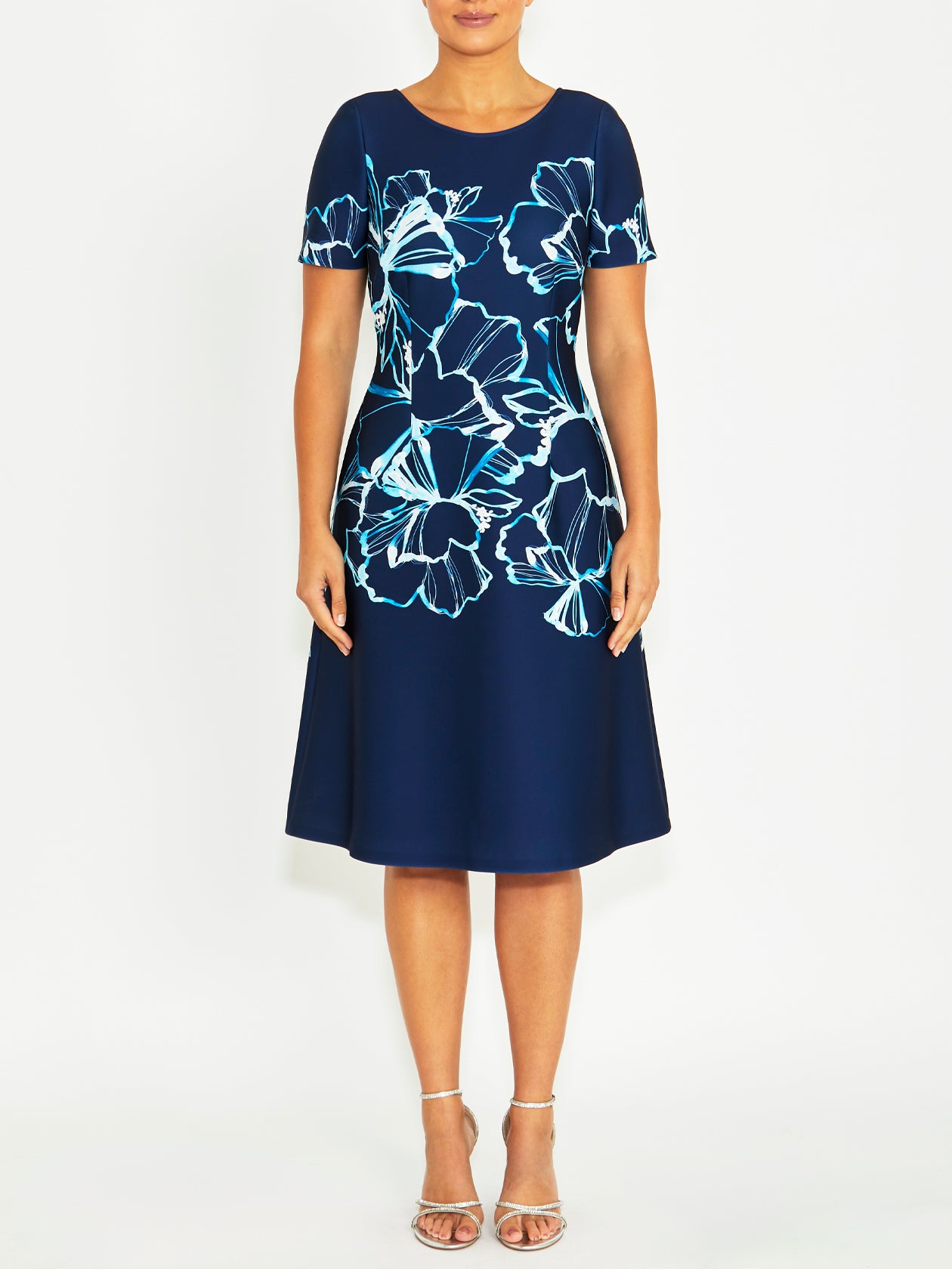 Women's Stretch Scuba A-Line Dress in Navy | Mandy Women's Stretch Scuba A-Line Dress in Navy | Mandy
