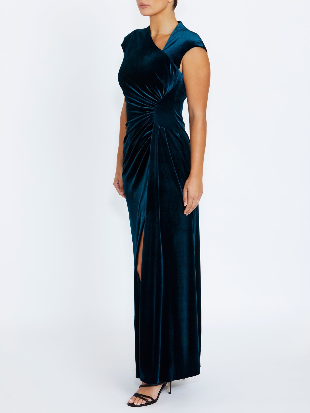 Women's Velour Floor Length Gown in Blue | Philomena
