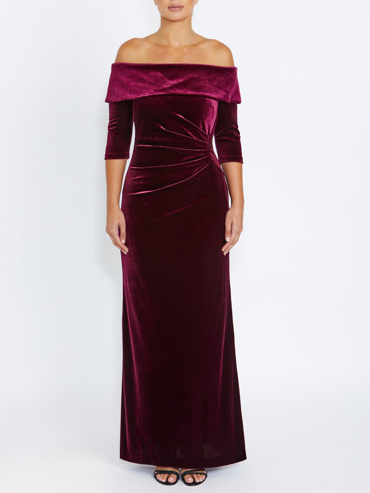 Women's Velour Floor Length Gown in Red | Elliana