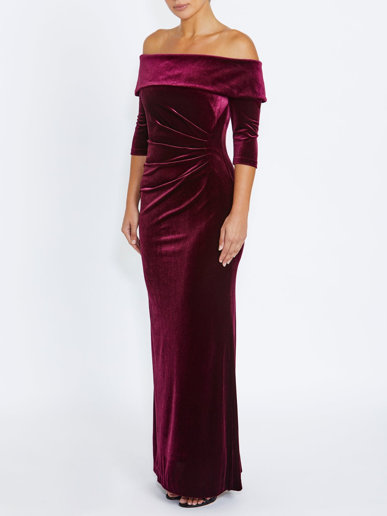 Women's Velour Floor Length Gown in Red | Elliana
