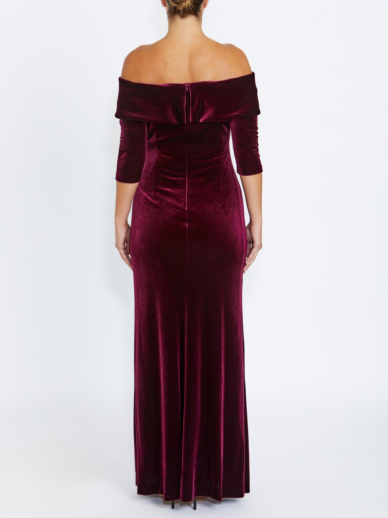 Women's Velour Floor Length Gown in Red | Elliana