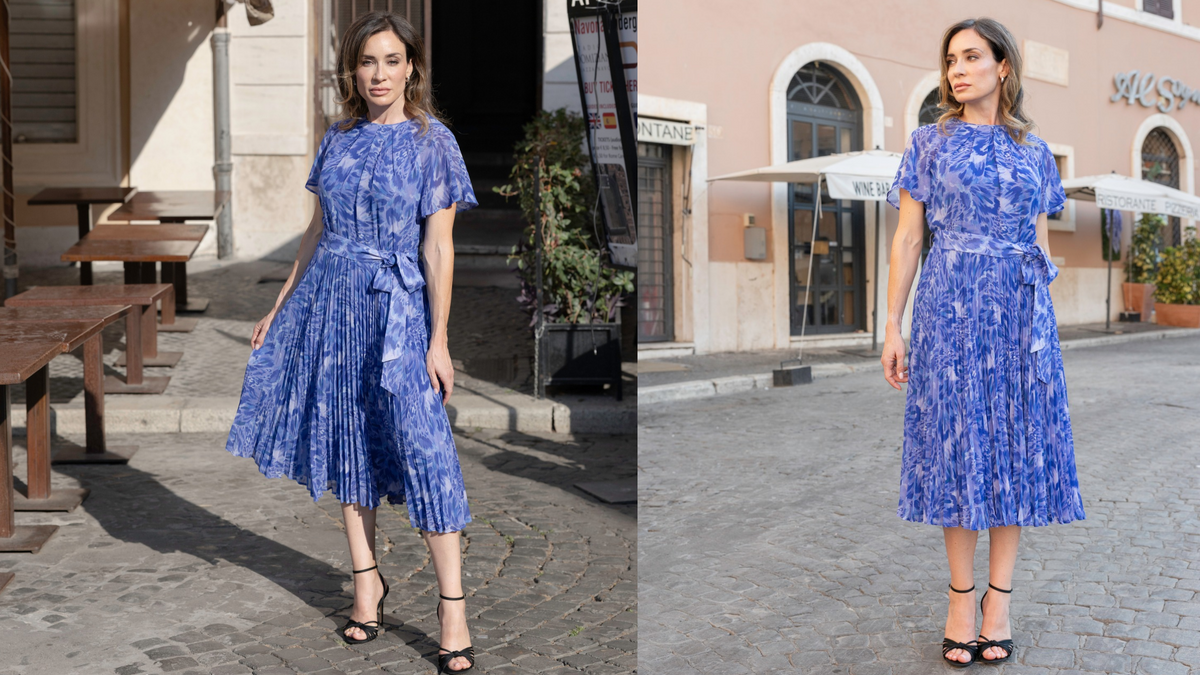 Aldina Periwinkle Abstract Pleated Dress