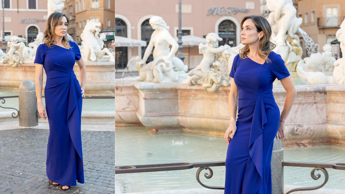 Deanna Imperial Blue Stretch Crepe Gown