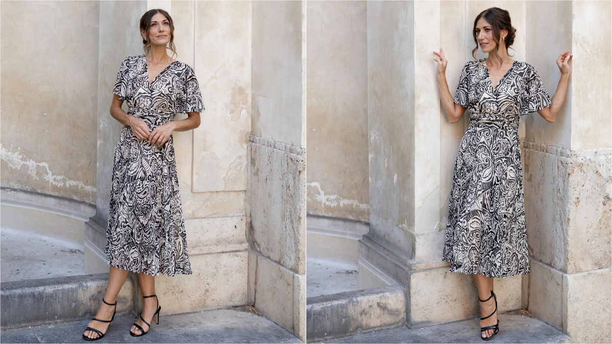 Zoey Black Ivory Paisley Pleated Dress
