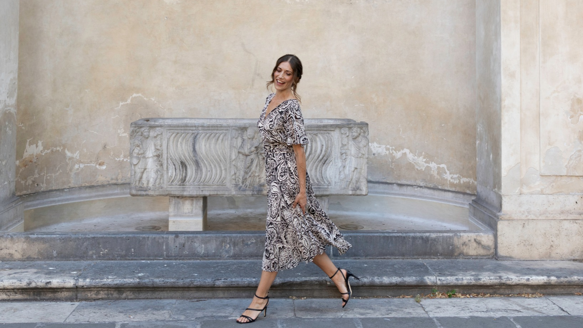 Zoey Black Ivory Paisley Pleated Dress