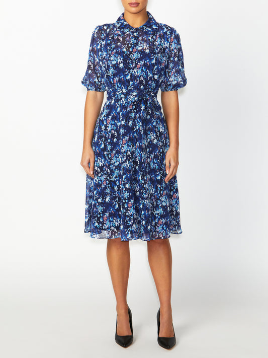 Women's Chiffon Shirtdress Dress in Navy | Delilah
