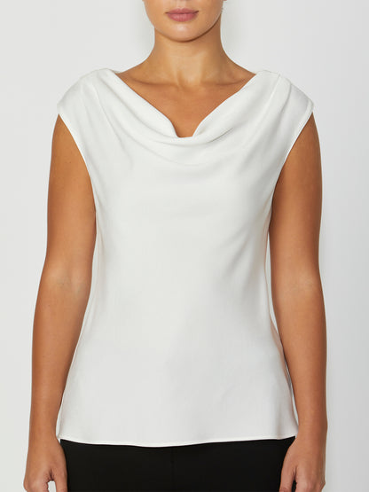 Women's Crepe Cowl Neck Drape Front Top in Ivory | Harmony