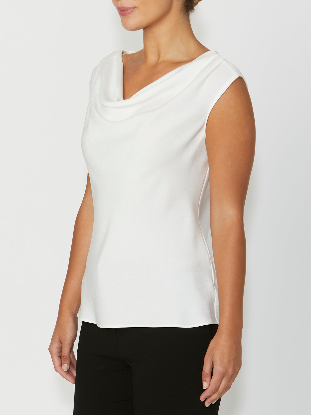 Women's Crepe Cowl Neck Drape Front Top in Ivory | Harmony