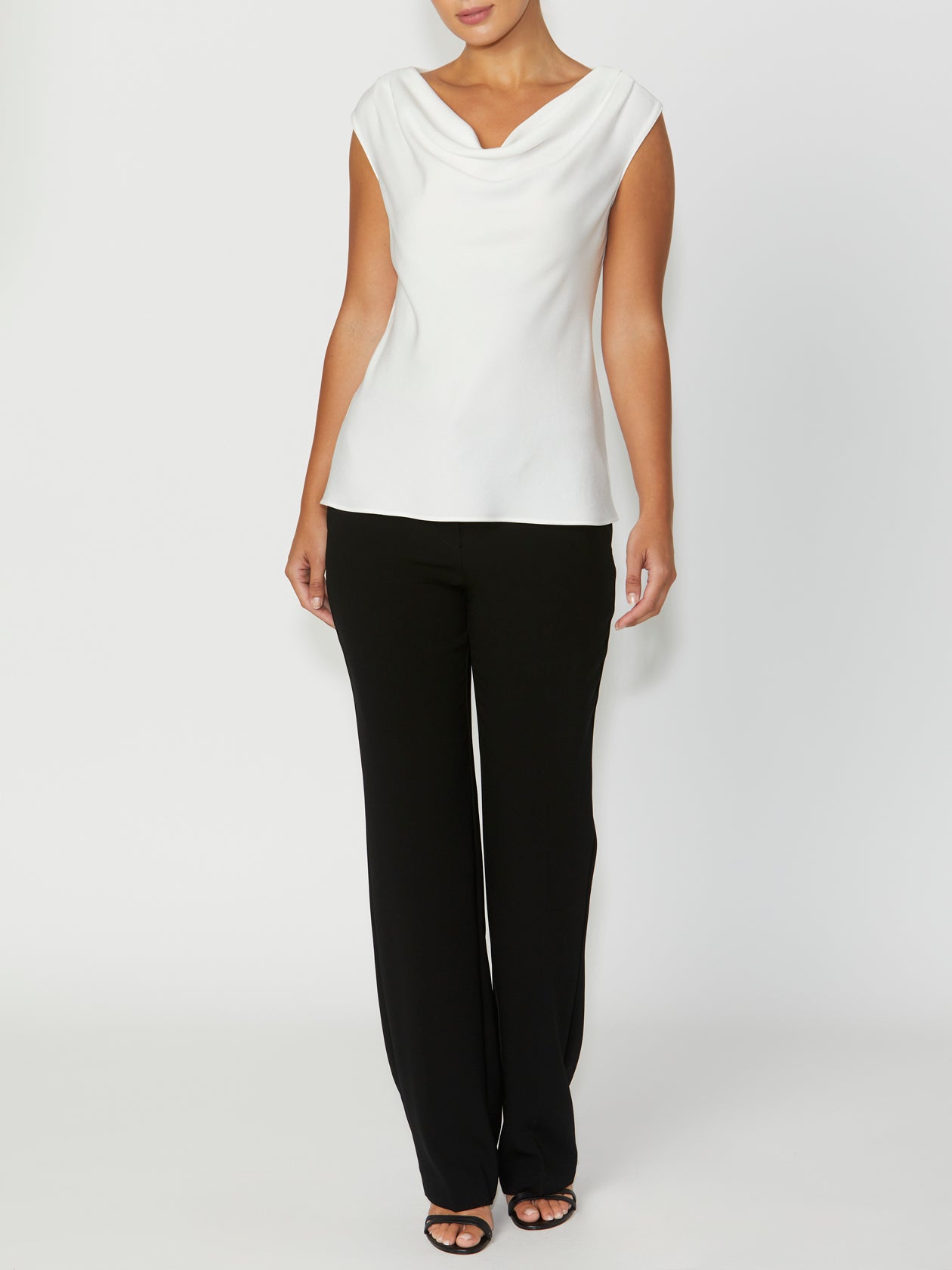 Women's Crepe Cowl Neck Drape Front Top in Ivory | Harmony