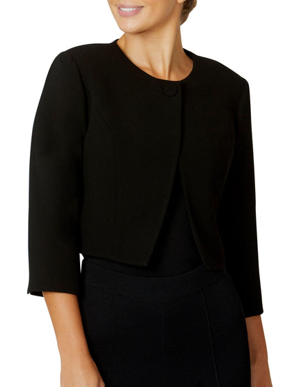 Women's Crepe Cropped Crossover Front Jacket in Black | Jackie