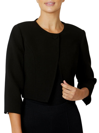 Women's Crepe Cropped Crossover Front Jacket in Black | Jackie