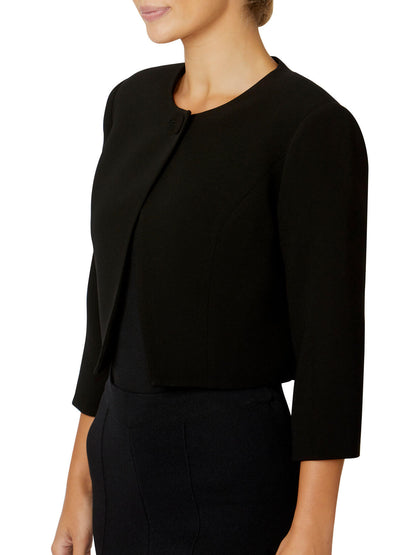 Women's Crepe Cropped Crossover Front Jacket in Black | Jackie