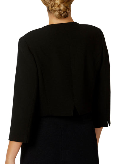 Women's Crepe Cropped Crossover Front Jacket in Black | Jackie