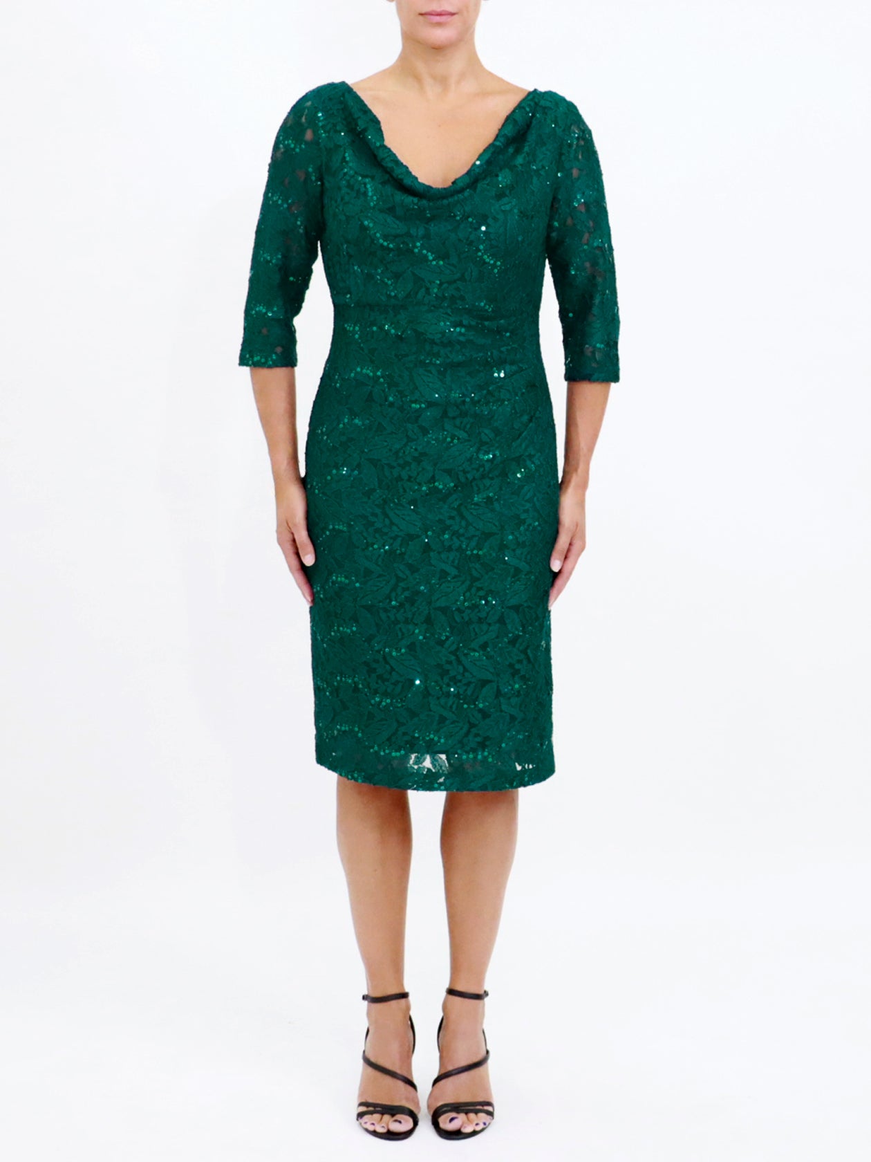 Women's Lace Cowl Neck Dress in Green | Elisa