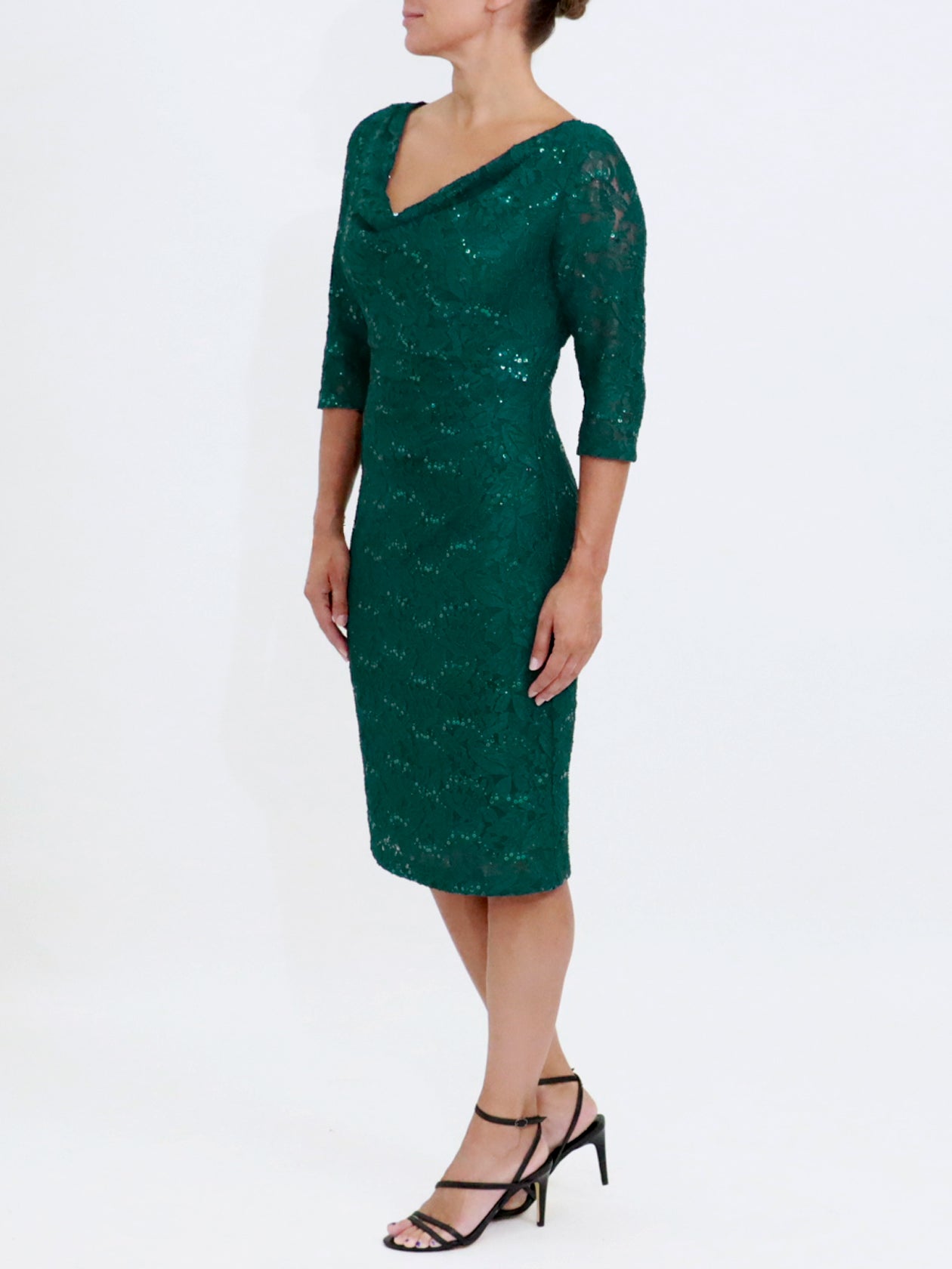 Women's Lace Cowl Neck Dress in Green | Elisa