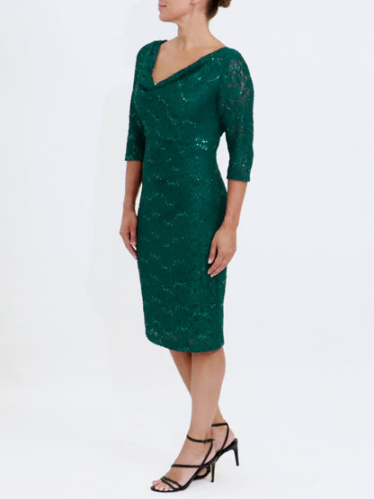 Women's Lace Cowl Neck Dress in Green | Elisa