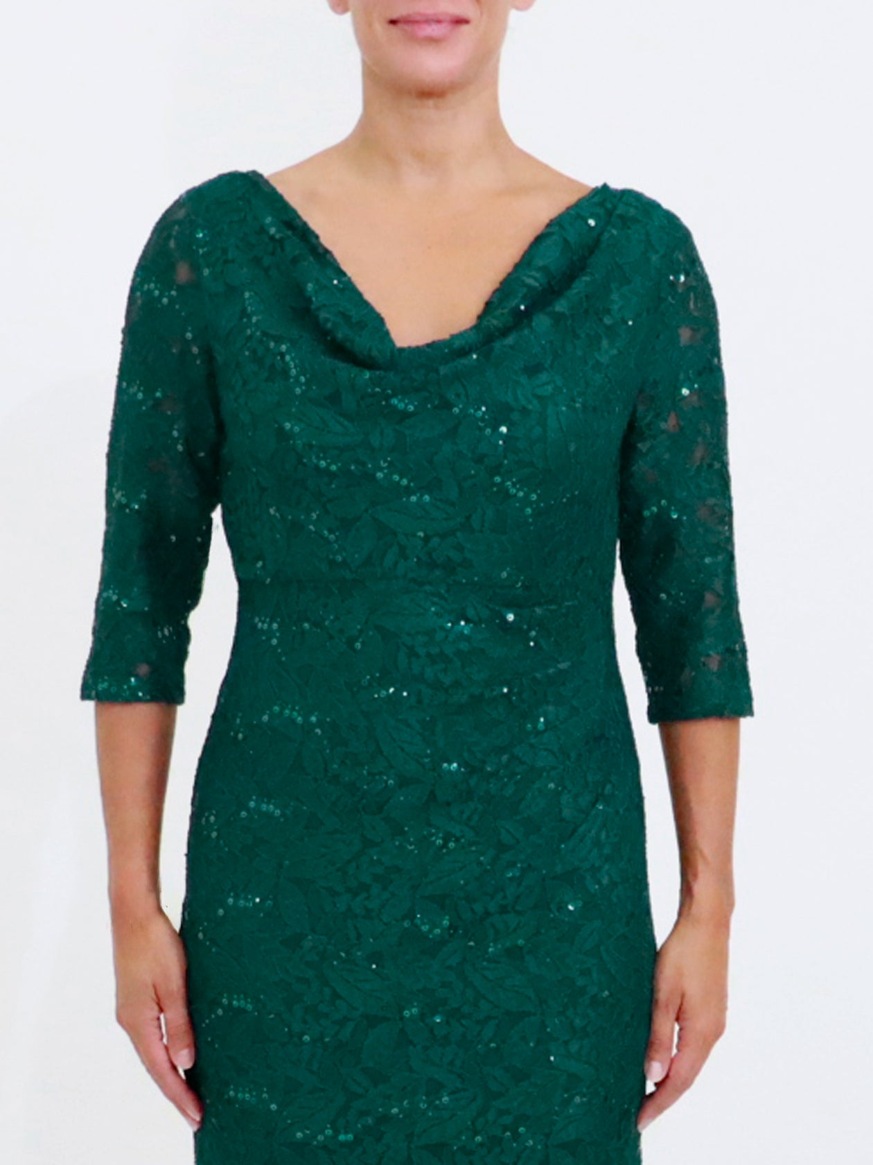 Women's Lace Cowl Neck Dress in Green | Elisa
