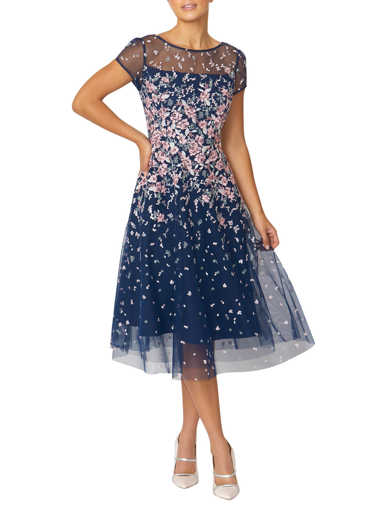 Leila Navy & Pink A-Line Dress