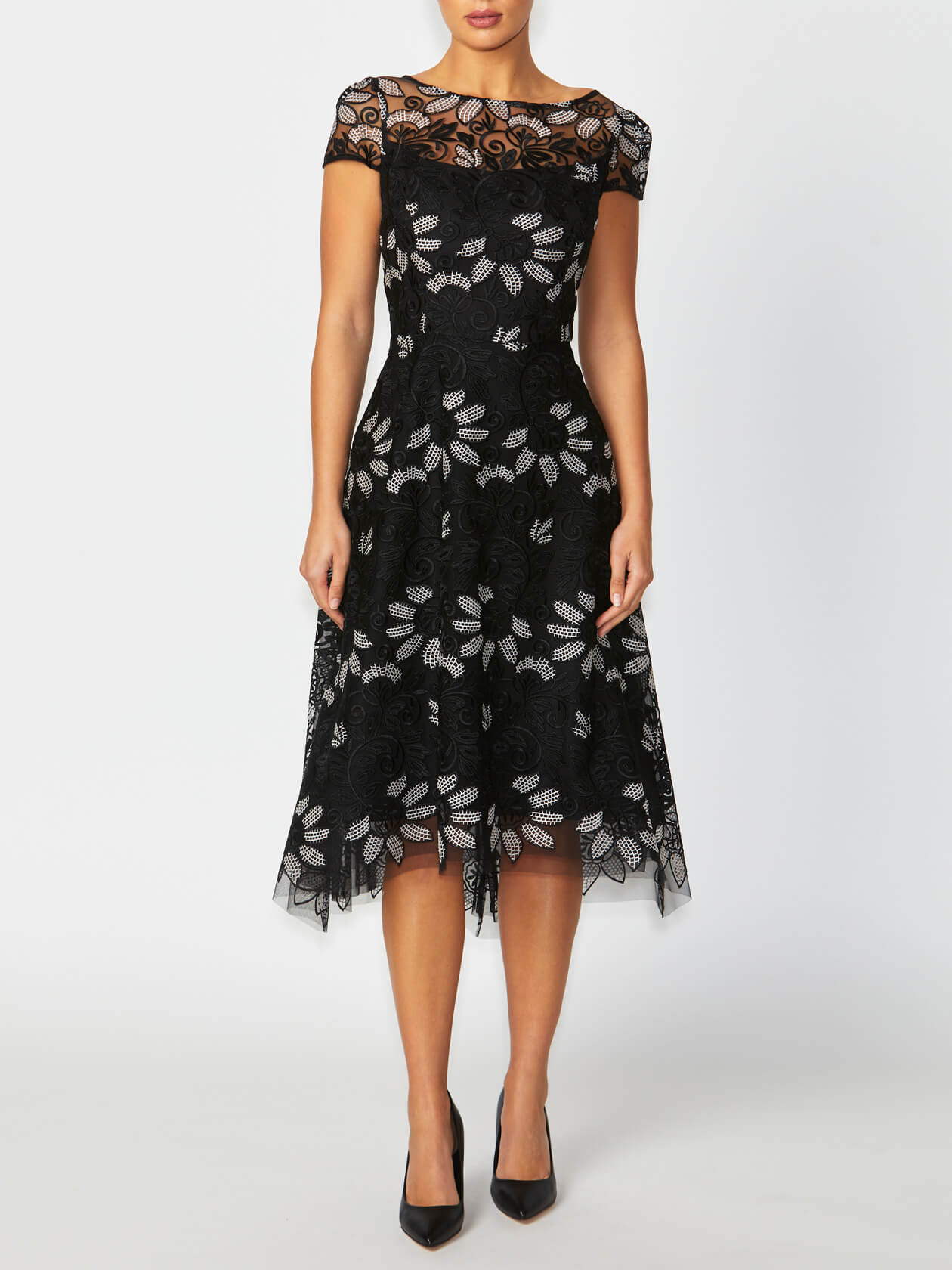 Women's Embroidered Fit & Flare A-Line Dress in Black | Stellar