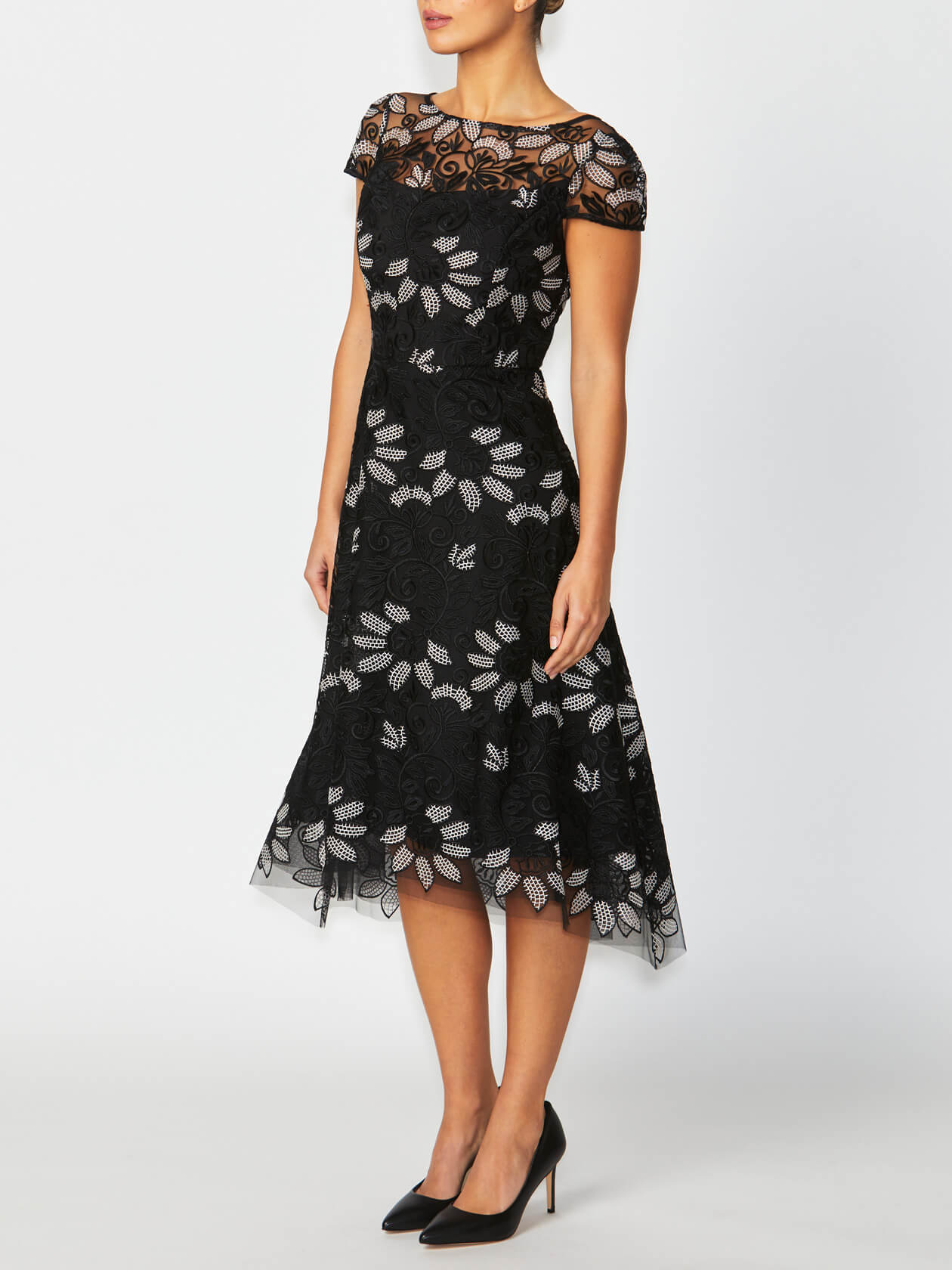 Women's Embroidered Fit & Flare A-Line Dress in Black | Stellar