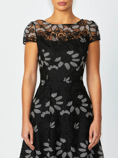 Women's Embroidered Fit & Flare A-Line Dress in Black | Stellar