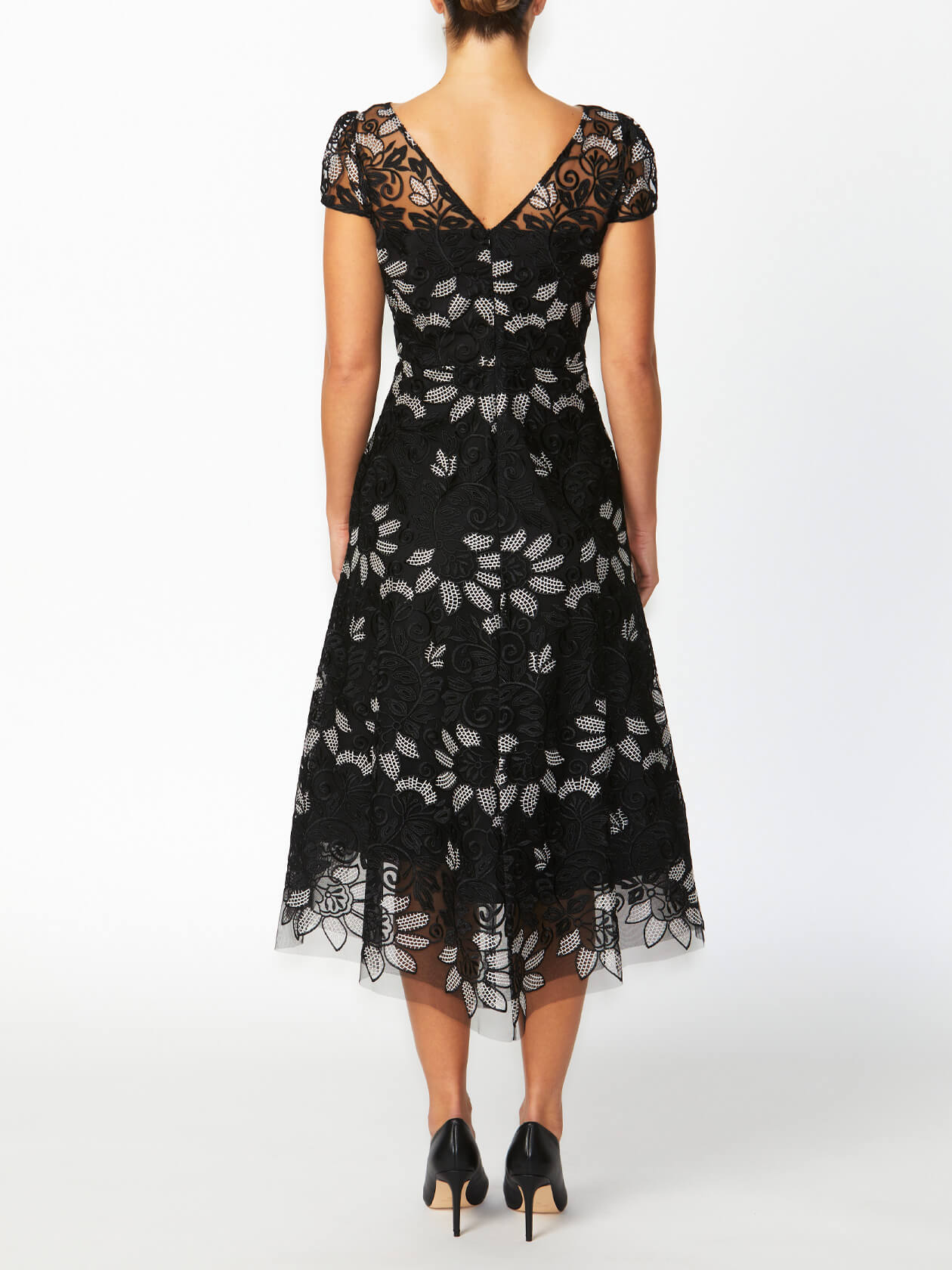 Women's Embroidered Fit & Flare A-Line Dress in Black | Stellar