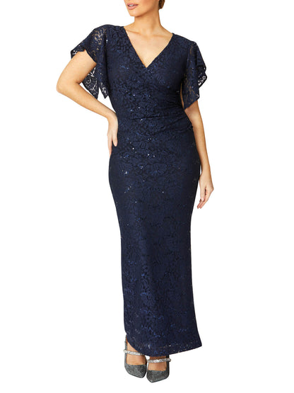 Ella Navy Stretch Lace Gown