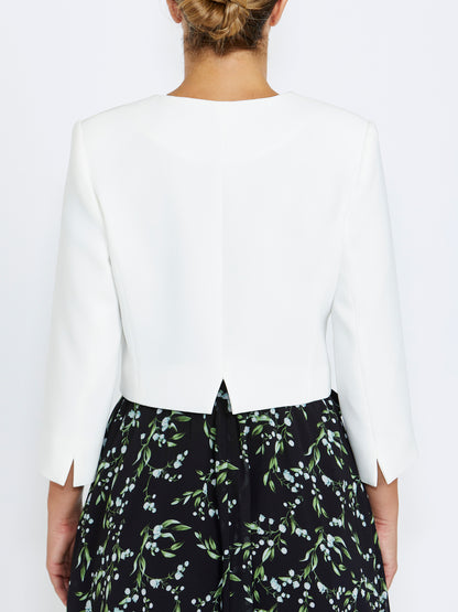Women's Crepe Cropped Crossover Front Jacket in Ivory | Jackie