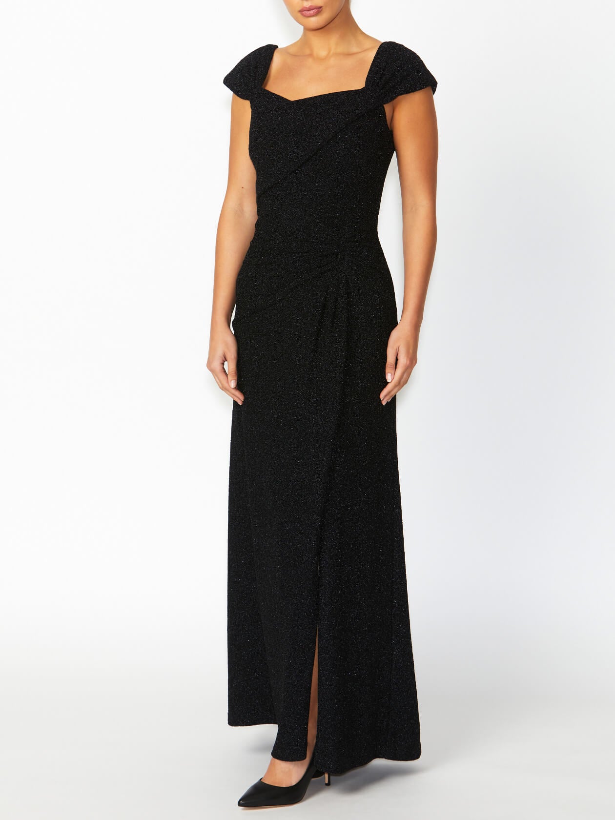 Women's Lurex Knit Floor Length Gown in Black | Sloane