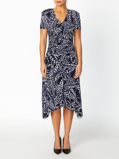 Women's Jersey Asymmetrical Midi Dress in Navy | Lucinda